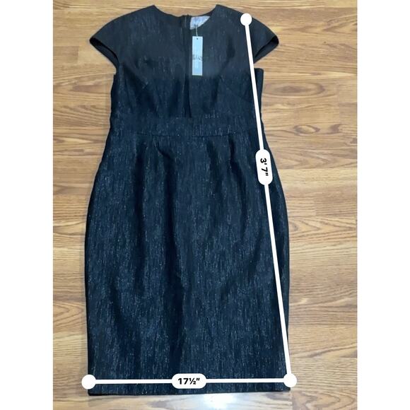 Lela Rose black shimmery Sheer-Panel Cap-Sleeve Cocktail Dress size 12 - Picture 6 of 13